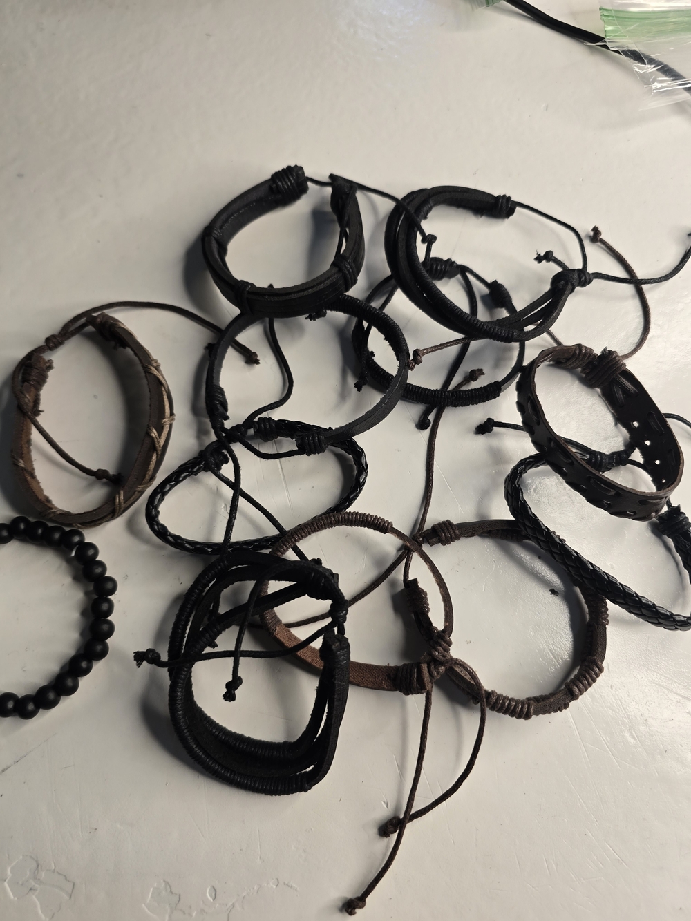Men's Woven Leather & Cord Bracelet Set - Black and Brown
